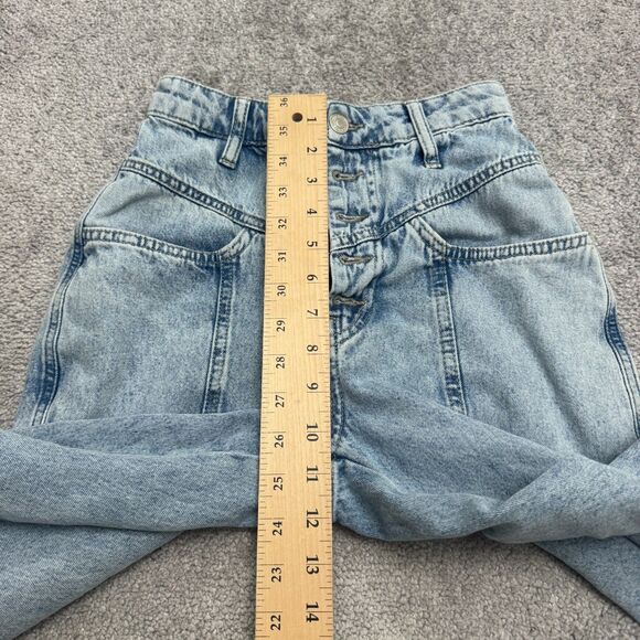 Free People Acid Wash High Rise Tapered Leg Mom Denim Jeans Womens 24 Button Fly - Picture 14 of 16